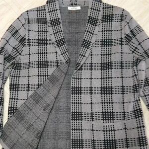 Sioni Grey & Black Checkered Plaid Cardigan, Small, Pockets, Like-New Condition